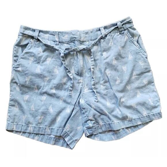 Kim Rogers Shorts Women Size 14 Chambray Sailboat Nautical Coastal Cotton Denim - Picture 1 of 8